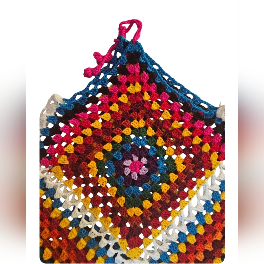 Sustainable Handmade Grannycore Crochet Dress Boho Festival Rainbow Cover-Up - Picture 10 of 17